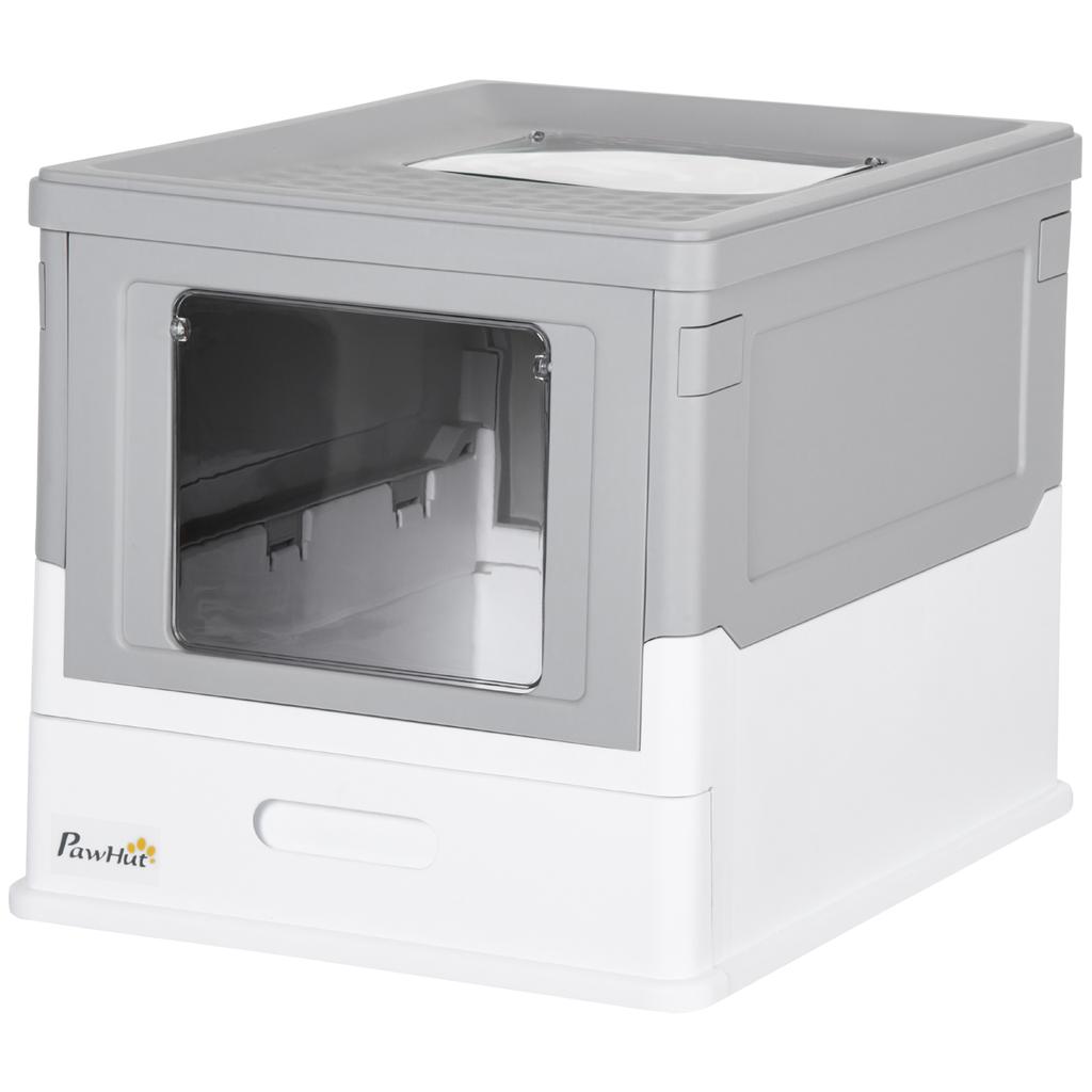 Hooded Cat Litter Box, Portable Pet Toilet, with Scoop, Front Entry - Grey