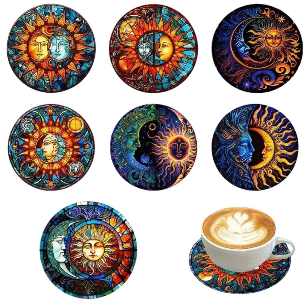 6 pcs Cat Wooden Coasters Devil's Eye Heat Resistant Coasters Puppy Design Mats Kitchen Set