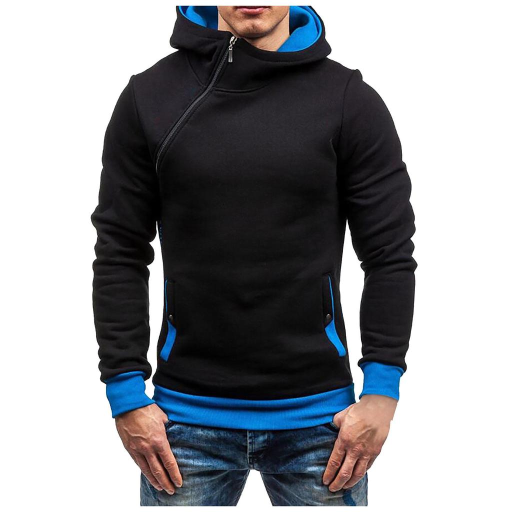 Men's autumn and winter new hooded sweater pullover men's diagonal zipper hooded sweater multi-color