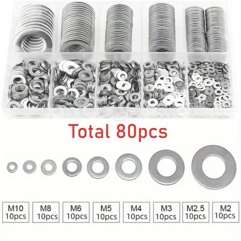 Набор шайб из нержавеющей стали 360/180/80 шт. M2-M10 Металлические уплотнительные кольца Крепежные элементы Прокладки Для винтов Болты Наборы ассортимента Аппаратные шайбы