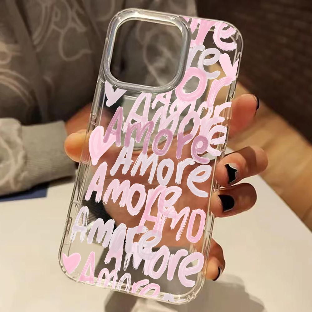 Романтичный чехол для телефона с граффити Amore & Heart, прозрачный, для iPhone 17 16 15 14 13 12 11 Pro Max 17 Air 15 Plus XS X XR, силиконовая крышка