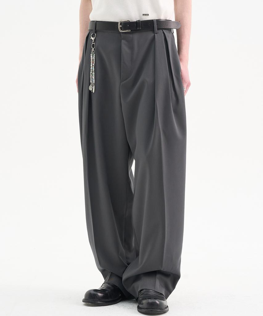 TRIP LE SENS Custom Pintuck Curved Wide Slacks_Black