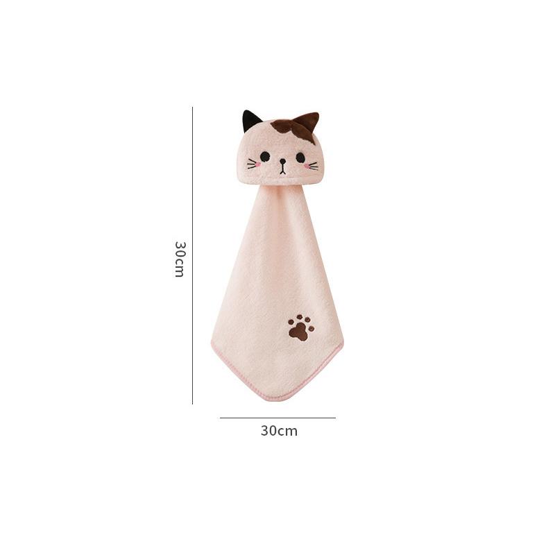 Cute Cat Kitchen Cleaning Towel Coral Velvet Hand Towel Bathroom Hanging Absorbent Dishcloth Soft Cleaning Cloth Rag Quick Dry