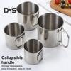Stainless Steel Folding Handle Cup Set with Storage Bag Portable Carabiner Cup for Home Outdoor Camping Water Coffee Drink Cups for Hiking Picnics