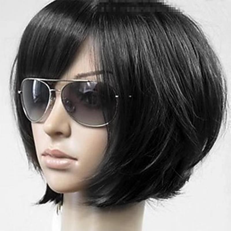 HAIRJOY Синтетические волосы Женские Короткие Прямые Коричневые Парики С челкой набок