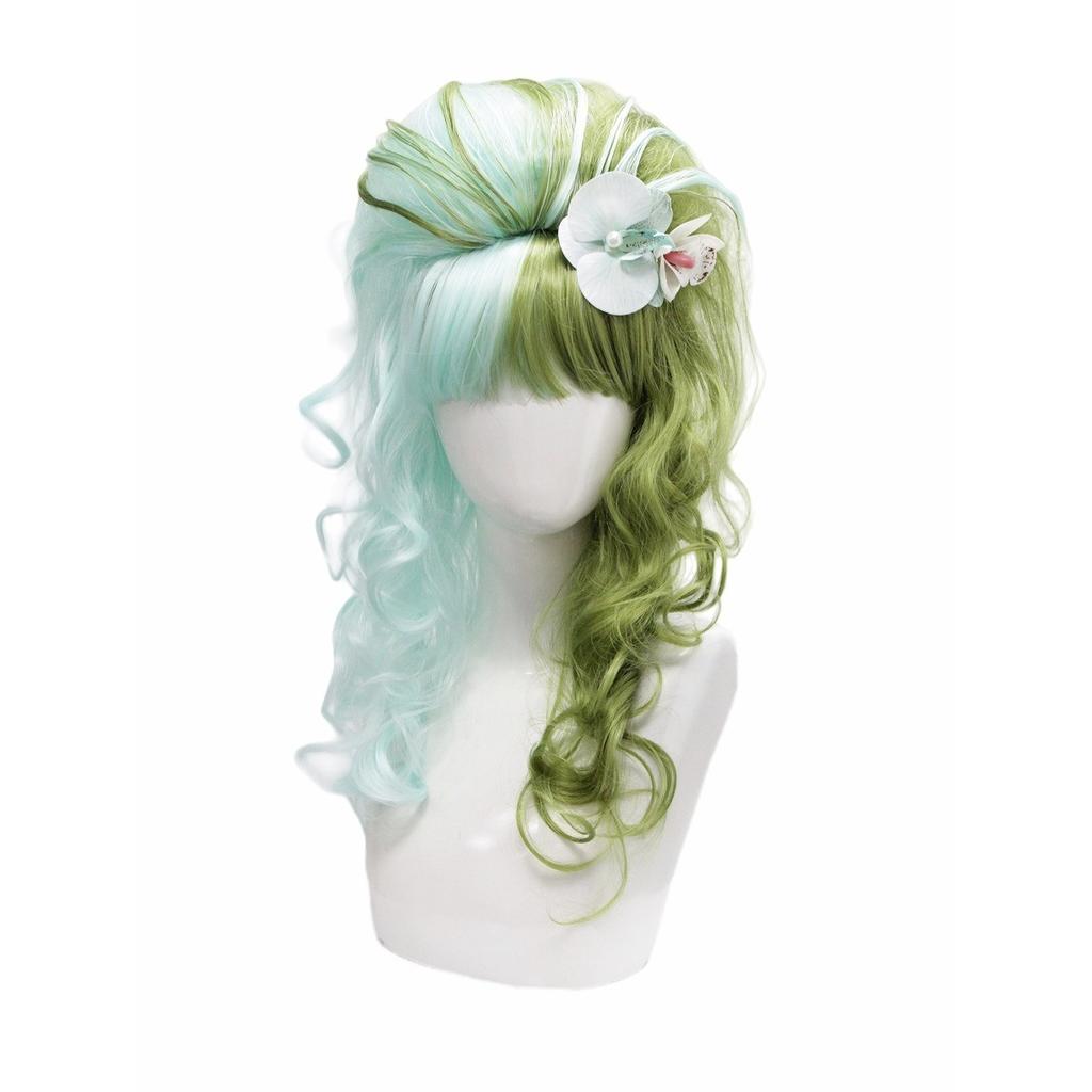 Двухцветный желто-розовый градиентный длинный кудрявый синтетический парик с цветочным украшением для волос, волнистая прическа для косплей-вечеринки, костюмированного мероприятия