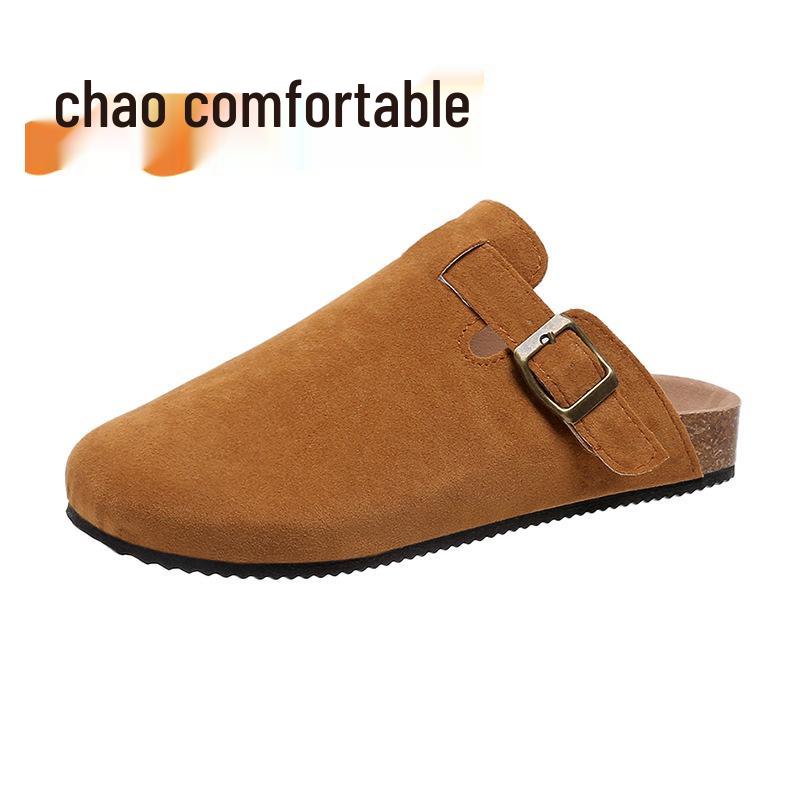 Женские европейские и американские тапочки большого размера с закрытым носком из пробки - Модные полутапочки в римском стиле для пар