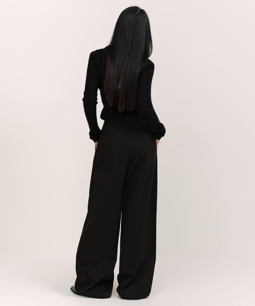 MUSINSA STANDARD WOMAN Женские глубокие складки Экстра Широкие Хлопковые Брюки Чинос [Черный]