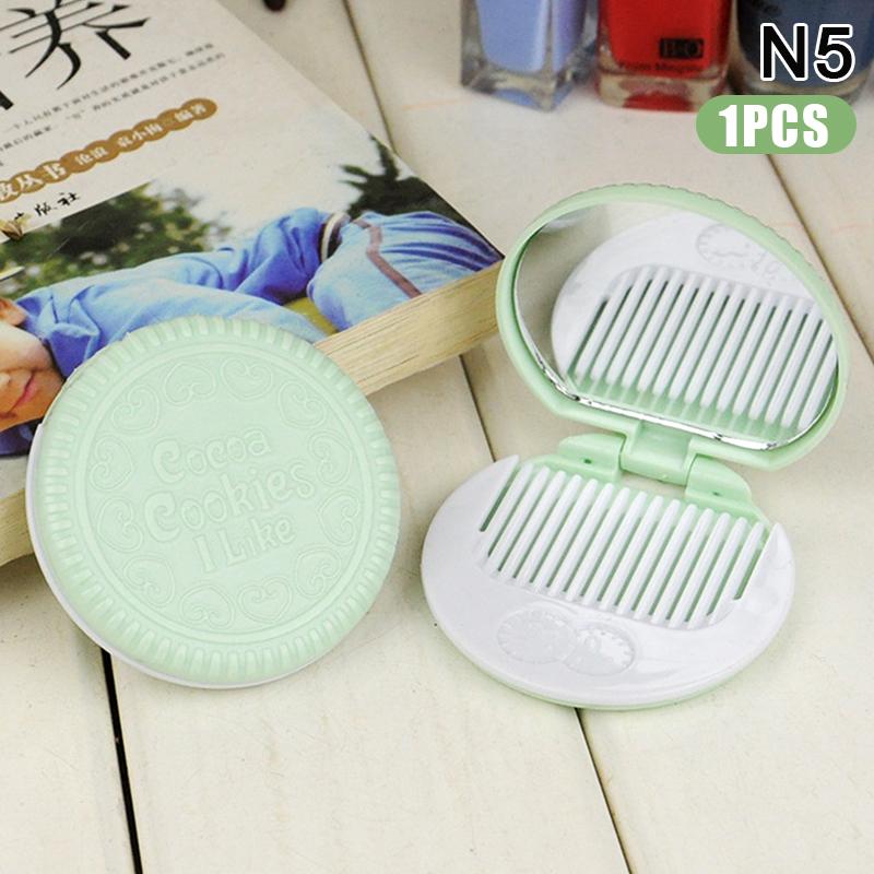 Шоколадное печенье, круглое складное зеркало для макияжа, карманные зеркала для женщин, маленькое зеркало цвета какао с расческами, черное кофе