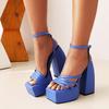 Квадратный носок 2024 Новые женские босоножки на платформе Туфли на высоком каблуке Летние сексуальные элегантные модные женские туфли на каблуках Сандалии