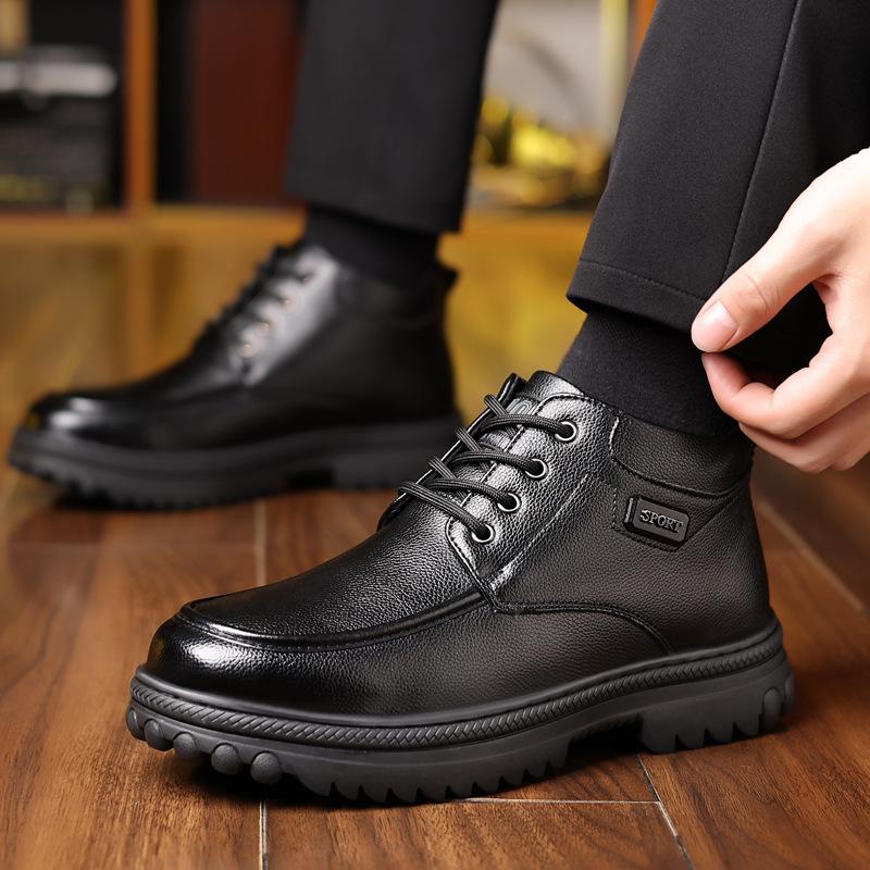 Модные зимние теплые ботинки из коровьей кожи и хлопка для мужчин, модные повседневные черные дизайнерские зимние ботинки для мужчин, высокие ботинки на платформе, мужские ботинки