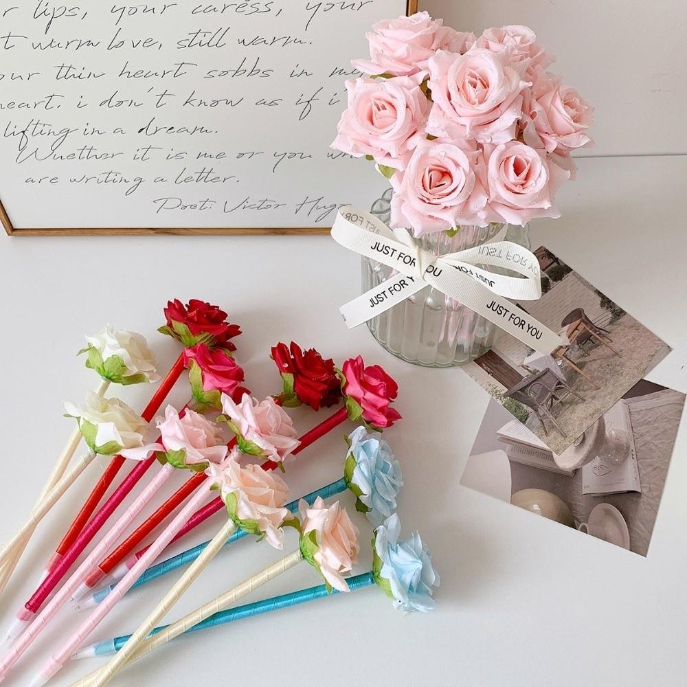 Fake Rose Artificial Flowers Ballpoint Pen Writing Smoothly Signature Pen Office School Supplies