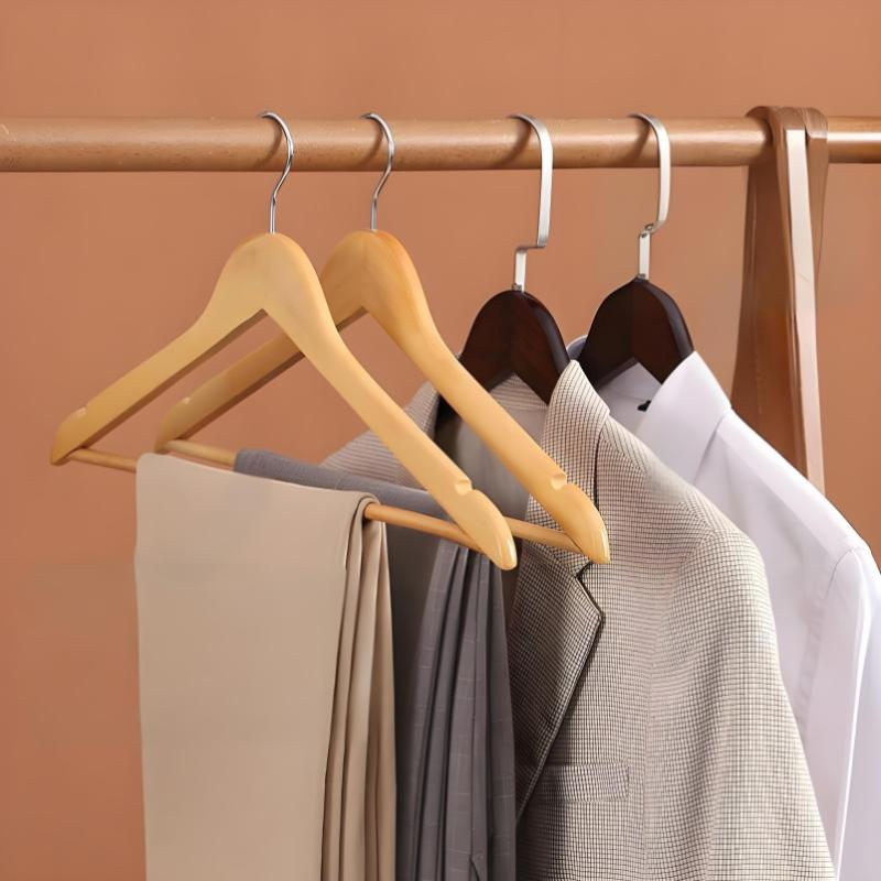 2/4 Wooden Hangers Solid Wood Hangers Clothing Store Wardrobe Wooden Clothes Hangers Home Seamless Adult Clothes Rack