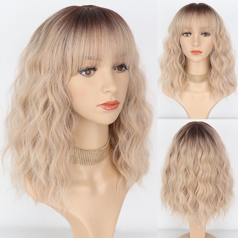 MISSQUEEN Женский модный оранжевый парик длиной до плеч с челкой из синтетического волокна для косплея, повседневная одежда, короткий волнистый парик Боб