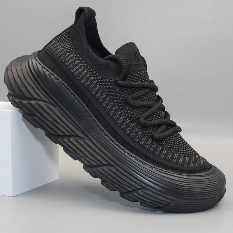 Fashion Man Sneakers Summer Black Flying Weaving Breathable Mesh Zapatos Hommes Casual Quick-dry Soft Sole Sport Shoes Outdoor
