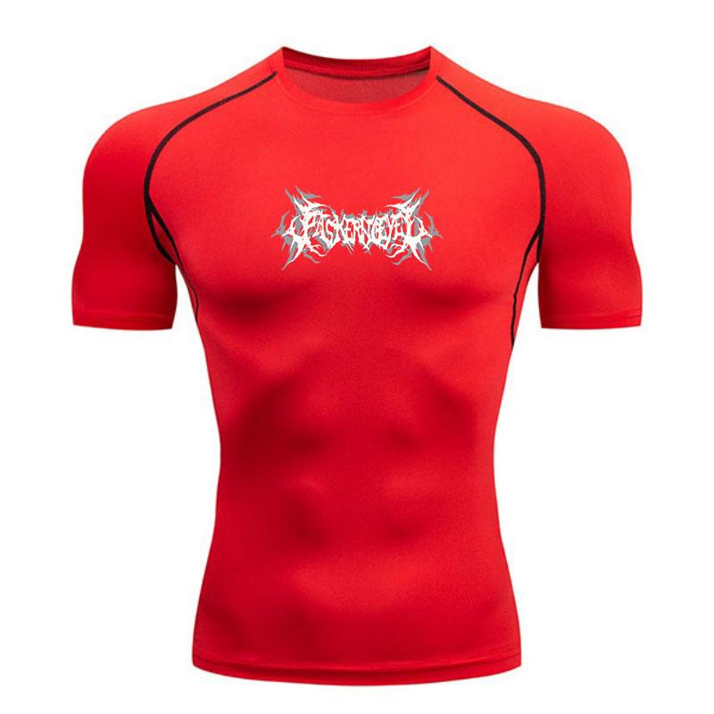 Men's Quick Dry Compression Workout T-Shirt, Stretchy Breathable Athletic Gym Tee with Stylish Extreme Text Print for Running Training Fitness