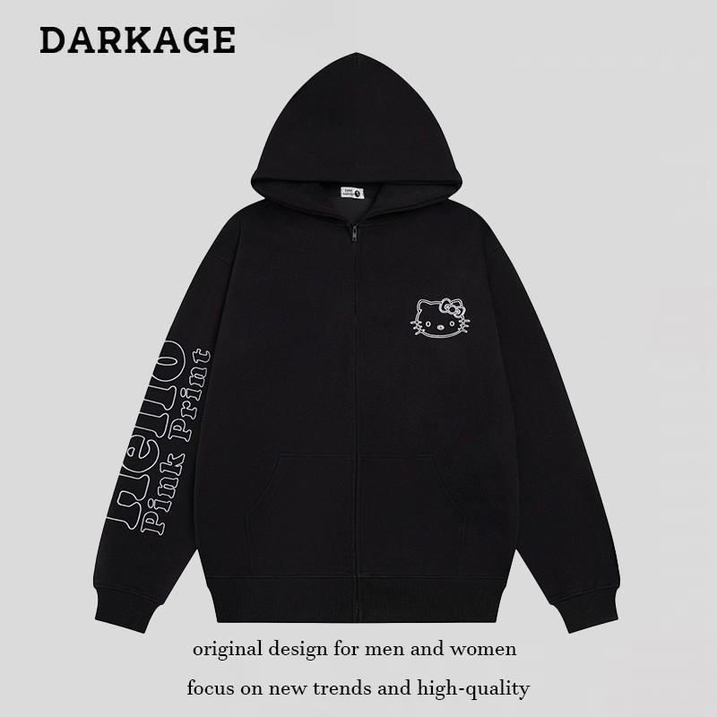 Womens Oversized Hoodie American Street Style Printed Zip Up Sweatshirt Teens