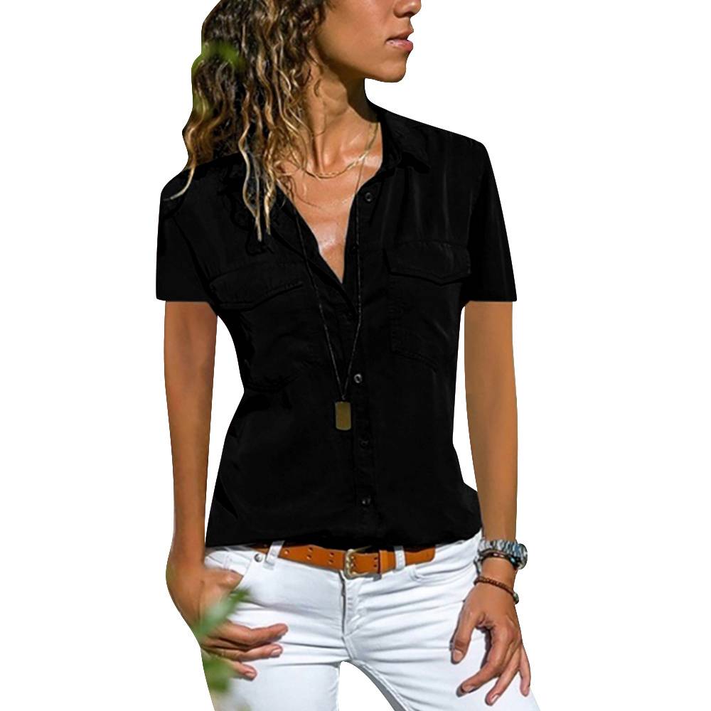 Lapa Женская однотонная повседневная рубашка с коротким рукавом и отложным воротником