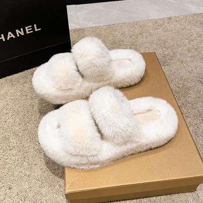 Зимние новые хлопковые сандалии на толстой подошве, женские модные замшевые удобные с круглым носком и пушистыми шлепанцами