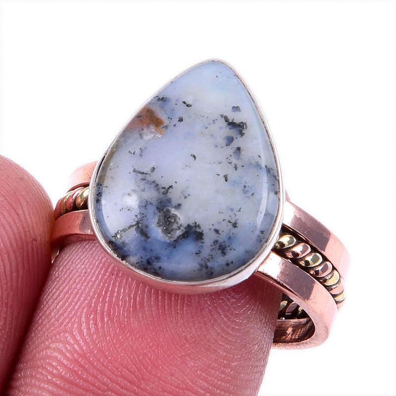 Natural Dendrite Opal Gemstone 925 Solid Silver Jewelry Two Tone Ring S.9US o1R74