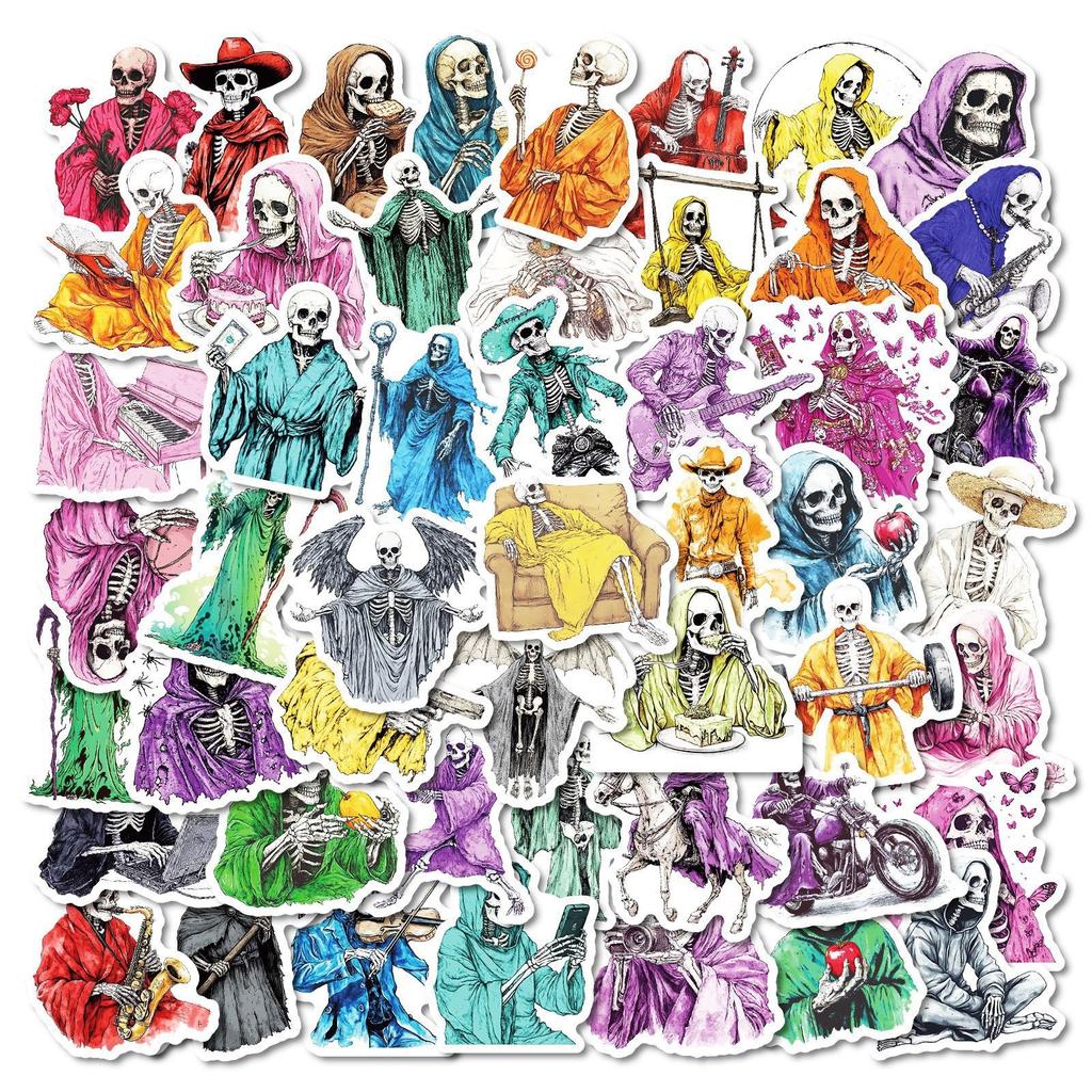 50 Personalized Skeleton Man Graffiti Stickers Gothic Style Decorative Helmet Luggage Skateboard Guitar Stickers