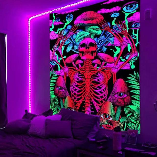 Гобелен Blacklight Galaxy Trippy Planet УФ-реактивный водопад Пейзаж Стена Забавные гобелены Таинственный гриб Богемия Tapiz