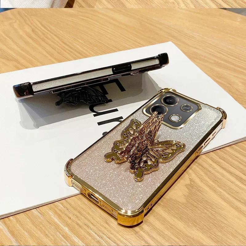 Для Xiaomi 17 pro max 3D Чехол-подставка 'Бабочка' с гальваническим покрытием для Xiaomi 17 Pro Max 13T 14T 12T 15T Pro Противоударная крышка-подставка