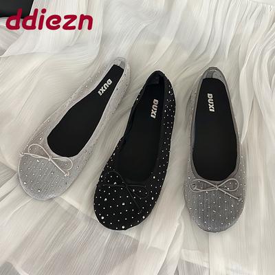 Мода Мода Блестящие Женские Балетки Слипоны Новинка 2025 Женская Дизайнерская Обувь с Бантом-Бабочкой Неглубокие Женские Балетки Танцевальная Обувь