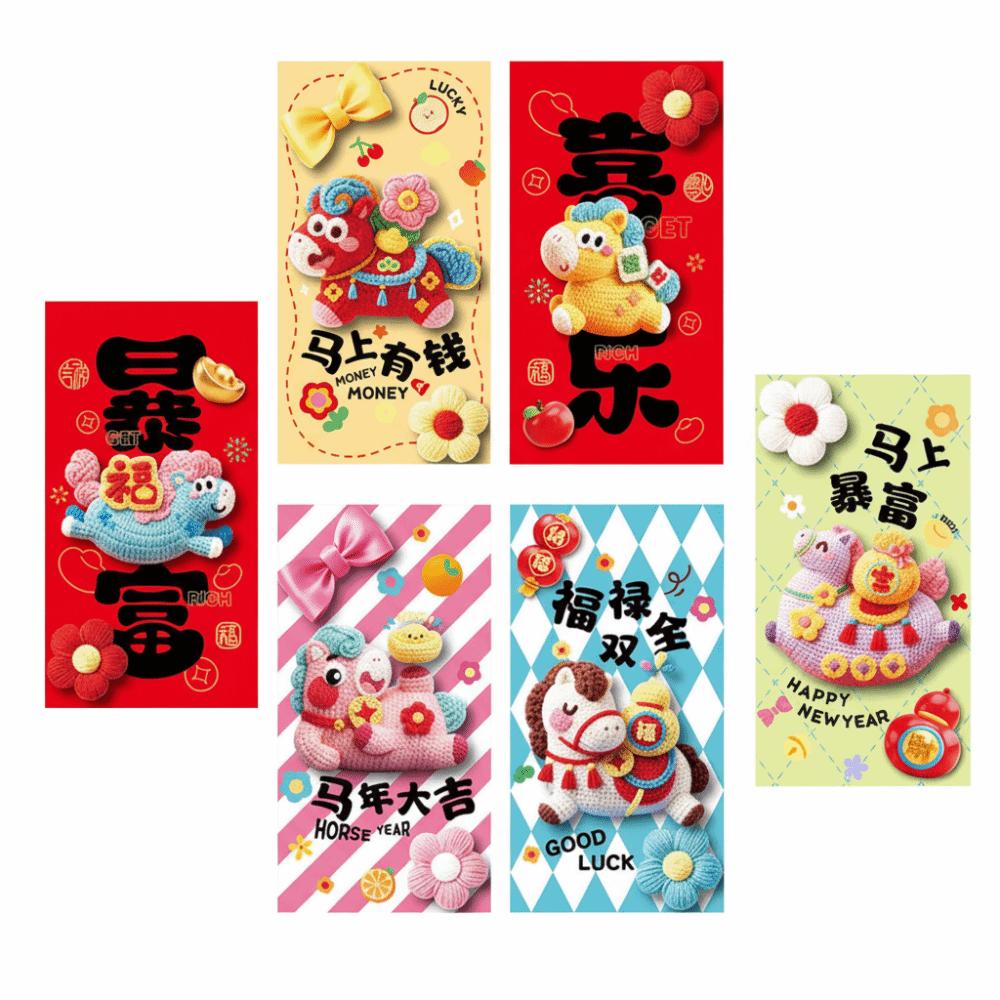 6Pcs Candy Color Pony Red Envelope Chinese Style 2026 Horse Year Spring Festival Red Packet Hongbao Blessing