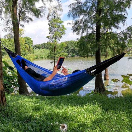 Уличный гамак с сумкой для переноски Дышащий Портативный Сверхпрочный Одноместный Кемпинг Сад Патио Балкон Веранда Задний двор Подвесные Сетчатые Качели