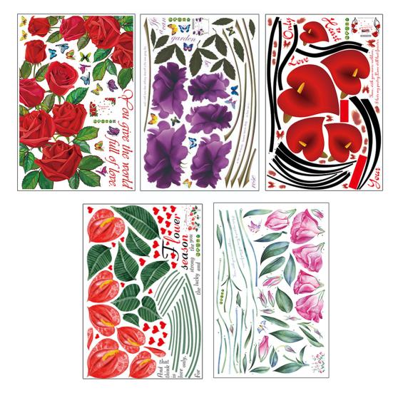 Flower Wall Decal Removable Peel And Stick PVC Stickers Colorful Rose/Morning Glory Floral Wall Murals Decor for Bedroom Living Room Nursery