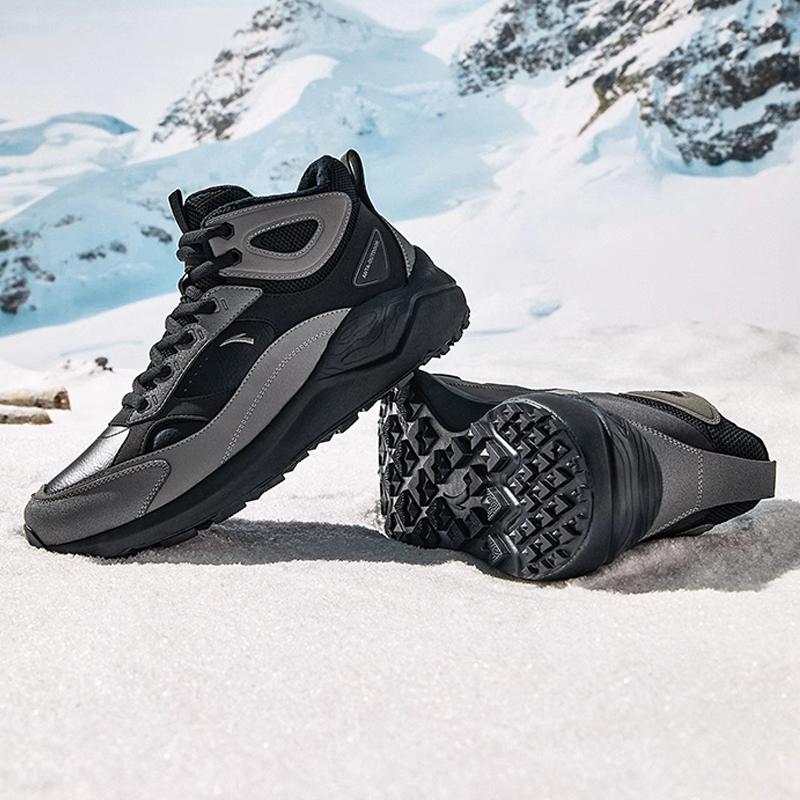 Anta Tazhou Trendy Universal Fleece Balance Warm High Top Casual Shoes Men Sneakers Black Gray 912448910-2