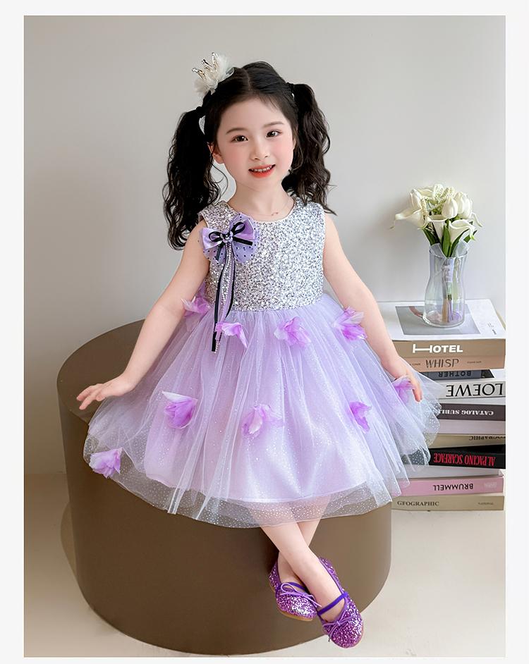Sweet sequined mesh princess dress for girls, 2026 summer new item, sleeveless and stylish dress for baby girls