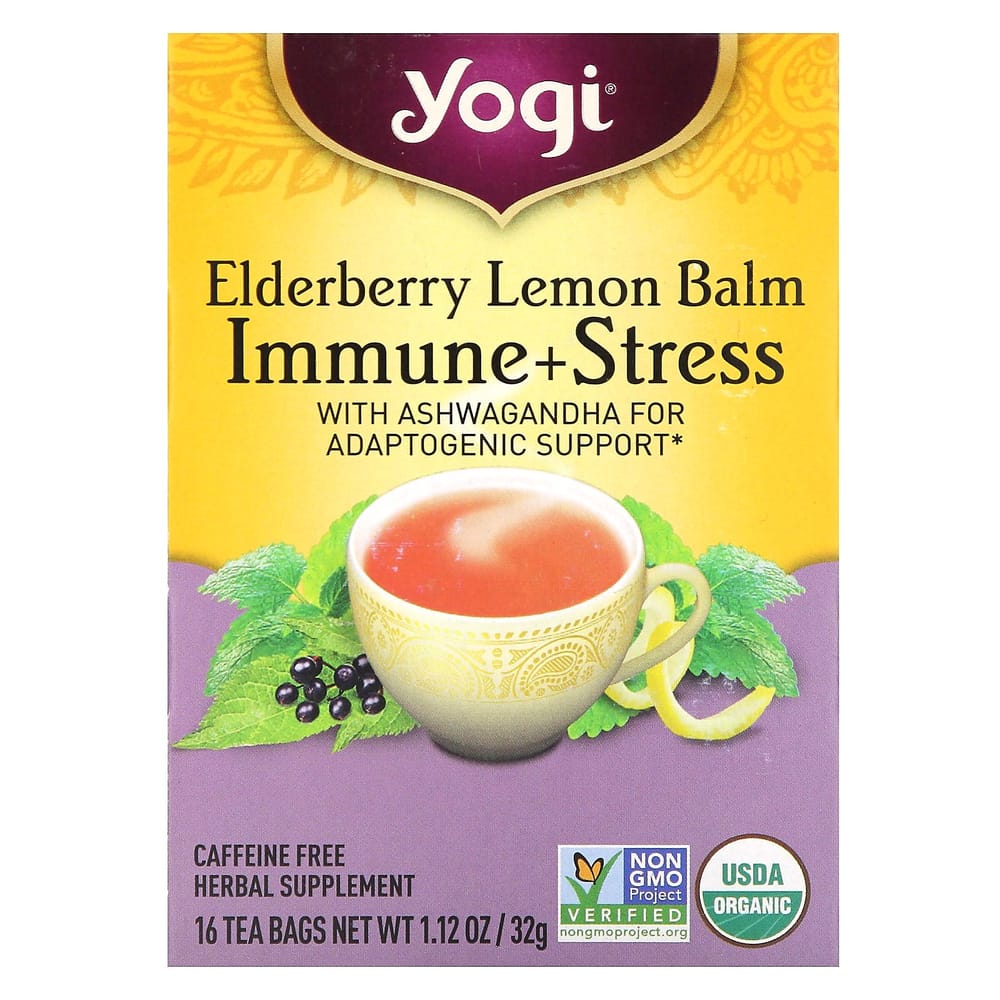 Yogi Tea Иммунитет + Стресс Бузина Мелисса Чай без кофеина, 16 чайных пакетиков