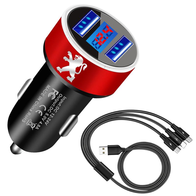 Автомобильное зарядное устройство 2 USB-порта Быстрая зарядка Цифровой дисплей Автоаксессуары Для Peugeot 308 408 508 RCZ 208 3008 2008 206 207 406 407 408 206 207 208 307