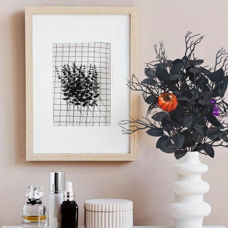 Halloween Black Leaves Ornament Artificial Tree Branches Decorative Plastics Arrange Props Bouquet Desktop Table 3 Styles