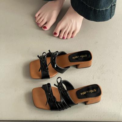 Французский квадратный носок с юбкой на наклонном каблуке крутые шлепанцы женские летние повседневные квадратные и модные шлепанцы на одном слове