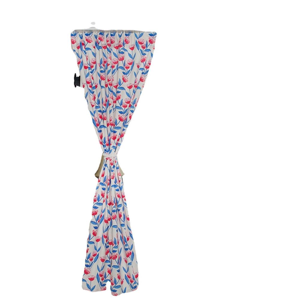 Door Curtain Pink Flower Printing Pastoral Hanging Curtain Fabric Feng Shui Curtain Bathroom Half Curtain Does Not Contain Rod