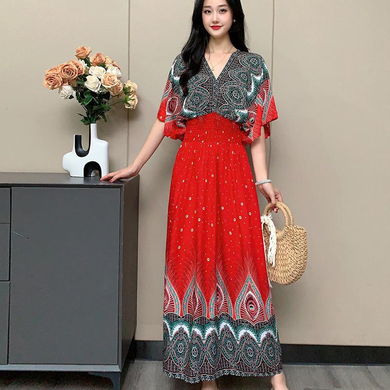 Женское повседневное платье с цветочным принтом и V-образным вырезом, неровный тон, повседневное, с круглым вырезом, длинное