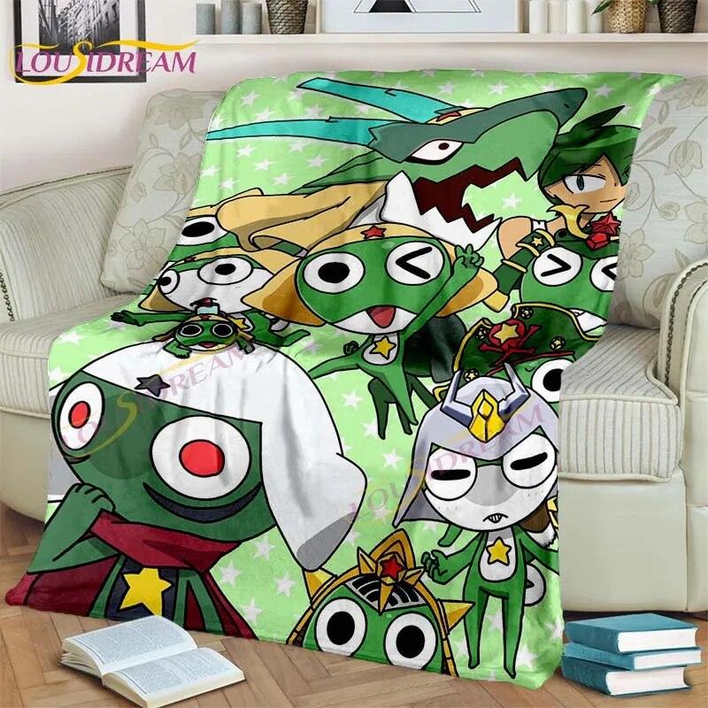 3D Cartoon Keroro Blanket Cute Frog Blanket Soft Lightweight Flannel Blanket for Living Room Bedroom Sofa Travel Camping Blanket