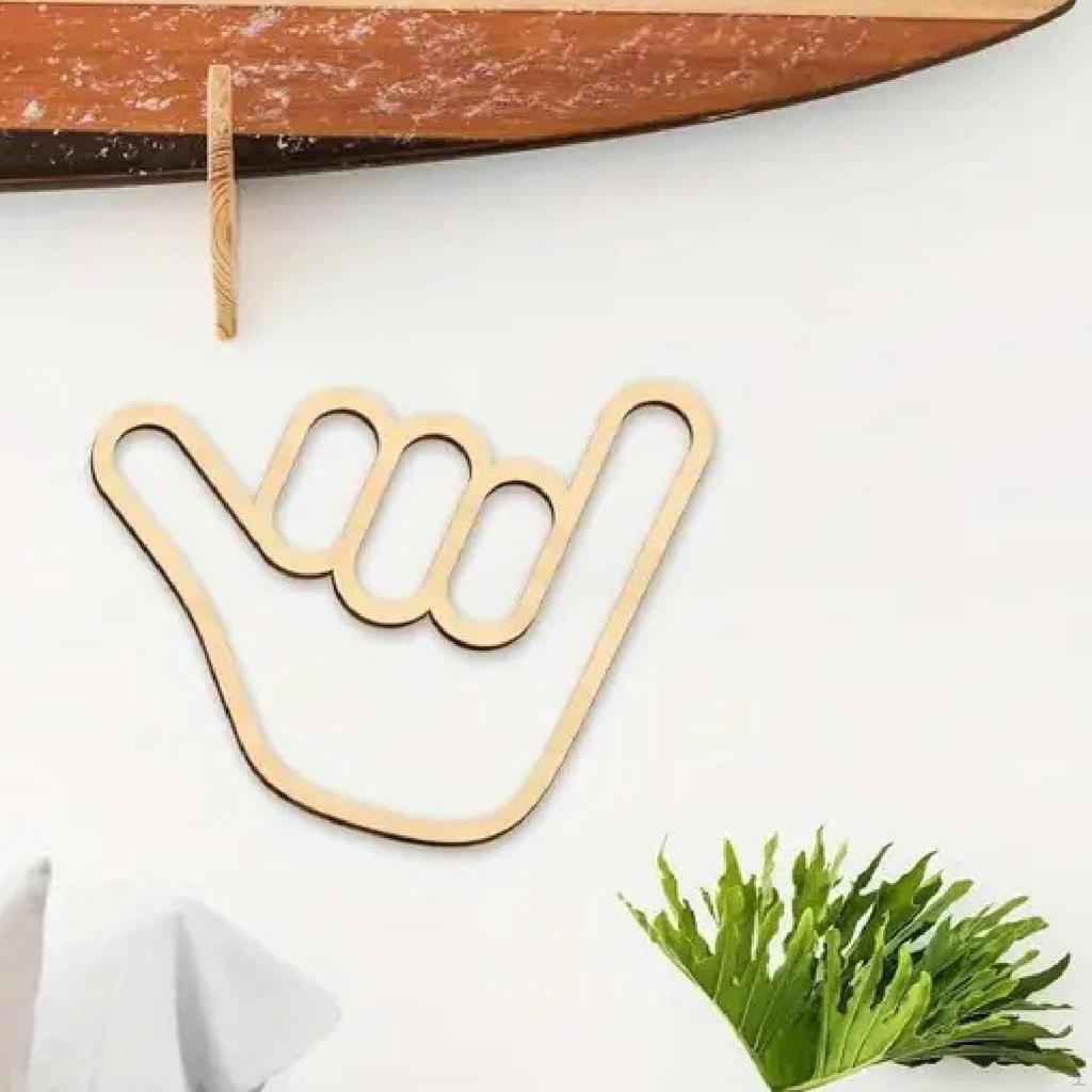 Surfer Hand Sign Wall Decor, Wood Painting Carving Sticker, Surf for Living Room, Kids’S