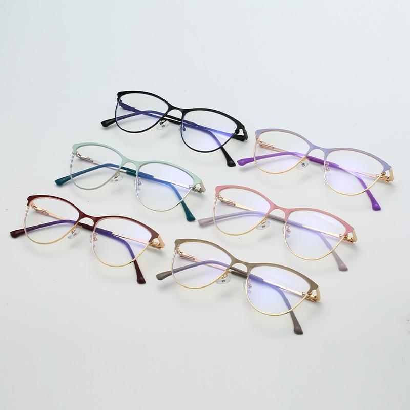 European and American retro cat eye glasses, high-end fashion multi-color trendy women's metal anti-blue glasses, ultra-light