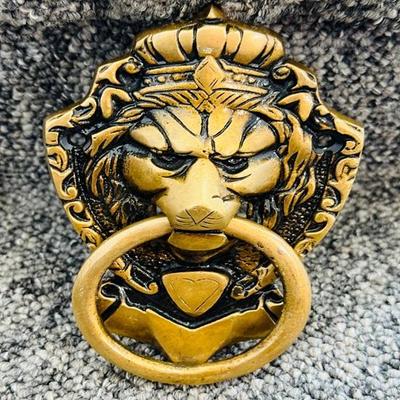 Викторианская латунная дверная ручка-молоток в виде льва, Старинный стиль, Голова льва, Домашний декор