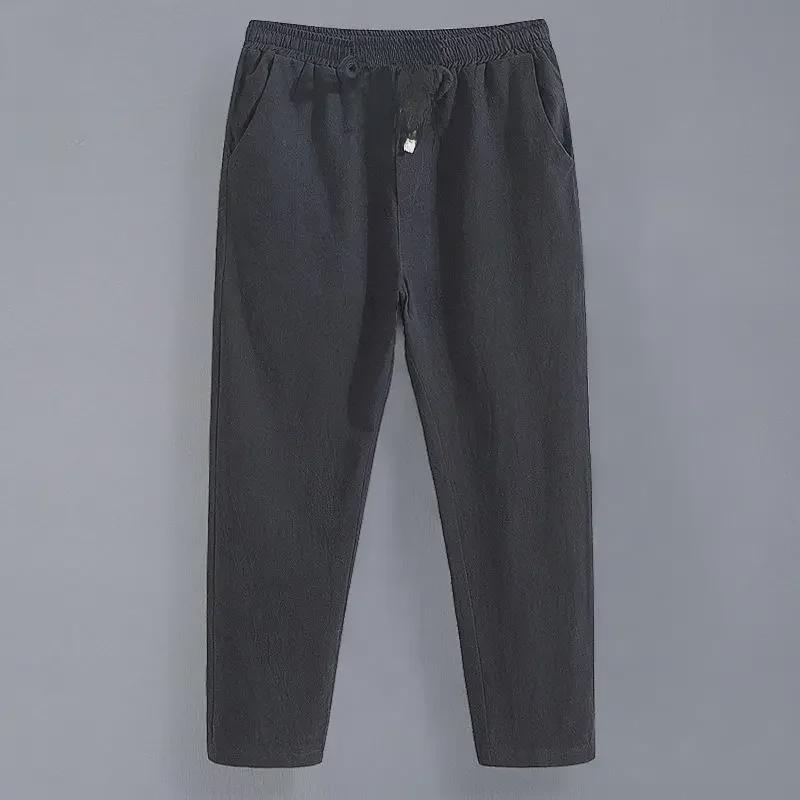 Men's Lightweight Linen Blend 9-Point Casual Trousers - Loose, Straight-Fit Summer Pants for Youth.