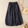 Women Summer High-Waist Elastic Waistband Pockets Buttons Decor Large Hem Midi Skirt Women Solid Color A-Line Retro Skirt