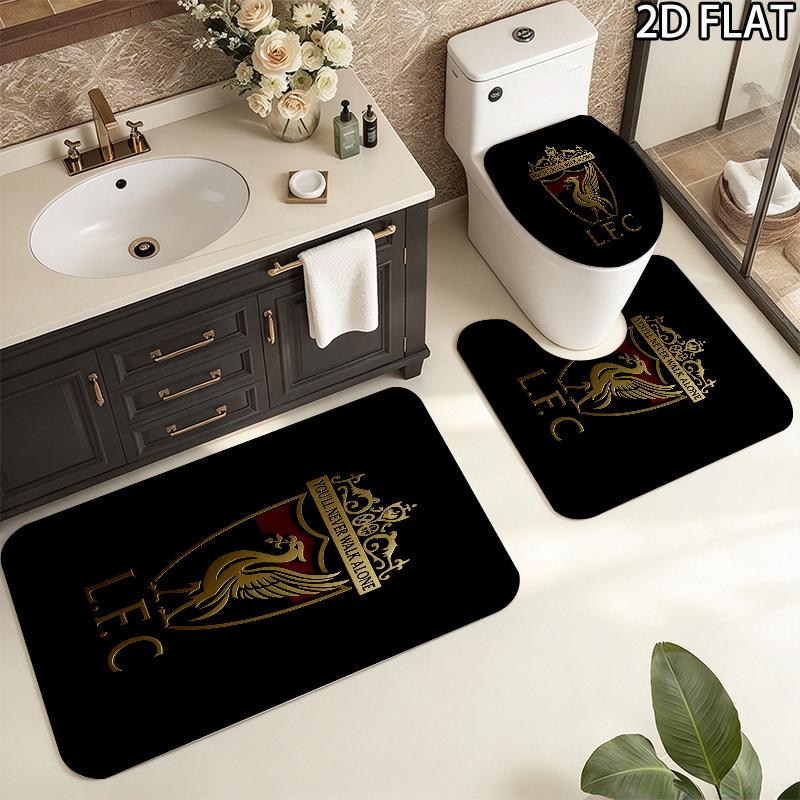FC Liverpool 3pcs Pattern Flannel Nonslip Absorbent Washable Decorative Bathroom Home Toilet Seat Cover Mat Set