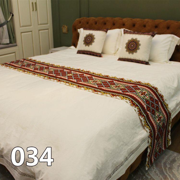 European Cotton and Linen Bed Flag with Diamond Shaped Flower Pattern Beds End Towel Hotel Homestay Special Bedding Bed End Cover Cushion Pillow