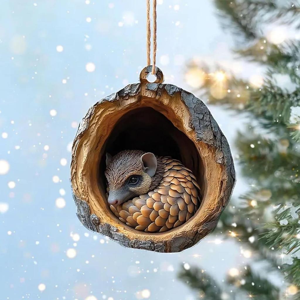 2025 Рождественские украшения в виде животных, акриловые украшения в виде животных для рождественской елки 2D Лесные рождественские украшения в виде енота, совы, кролика