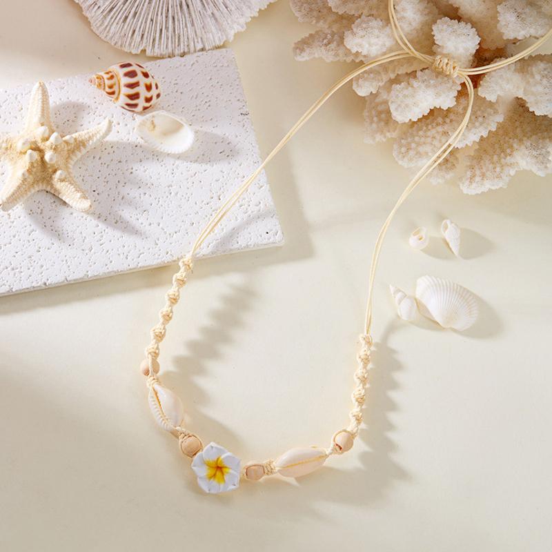 Bohemia Style Flower Shell Braided Necklaces For Women Cute Flower Choker Summer Beach Necklace Jewelry Accessories Gifts