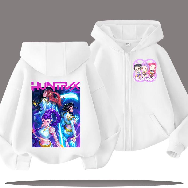 K-pop Demon Hunters Hooded Coat for Child Anime Huntrix Rumi Zoey Cartoon Fashion Zip Jacket Boy Girl Cute Top Kids Clothes Gift